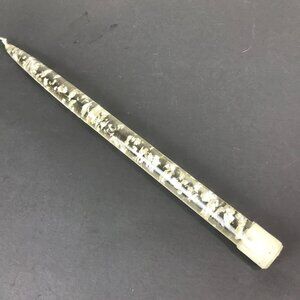 One vintage MCM Clear Lucite taper Candle with silver specs, 11.5"